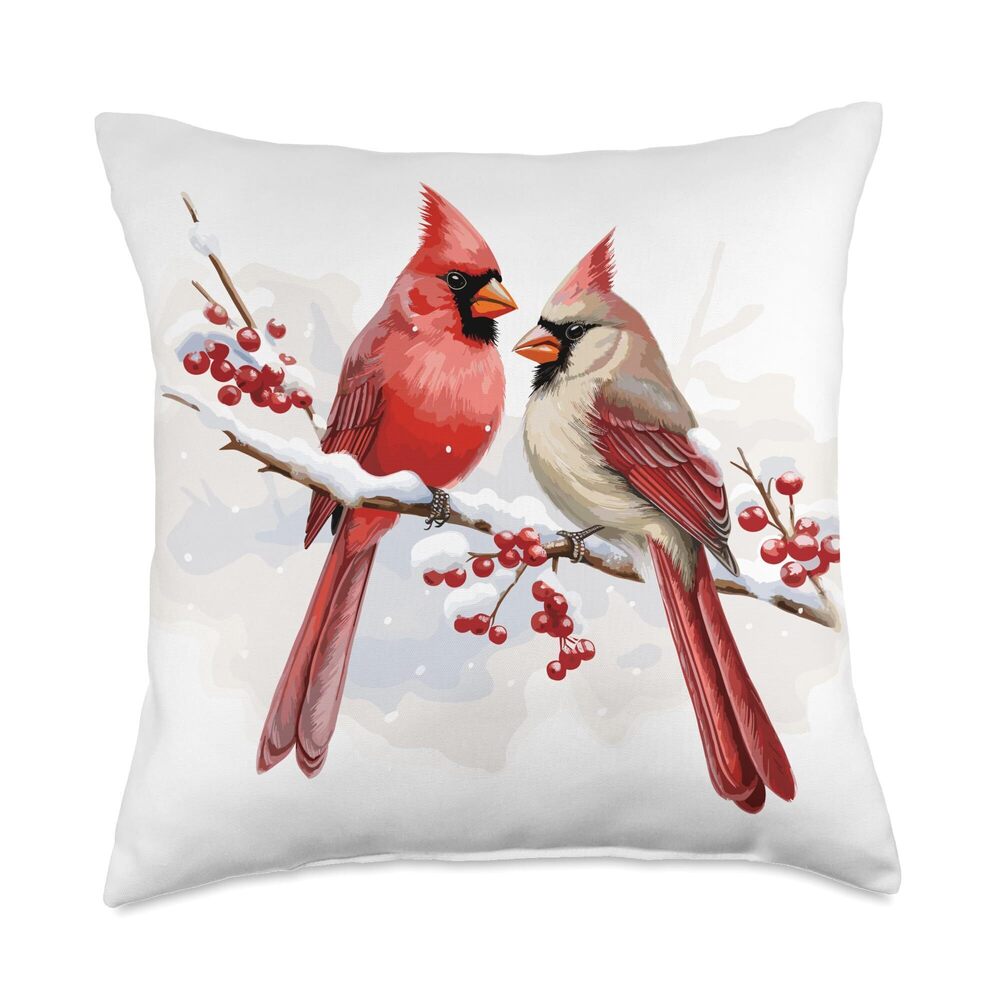 1560 Red Christmas Cardinal Couple Snow Cute Bird Winter lovers Throw